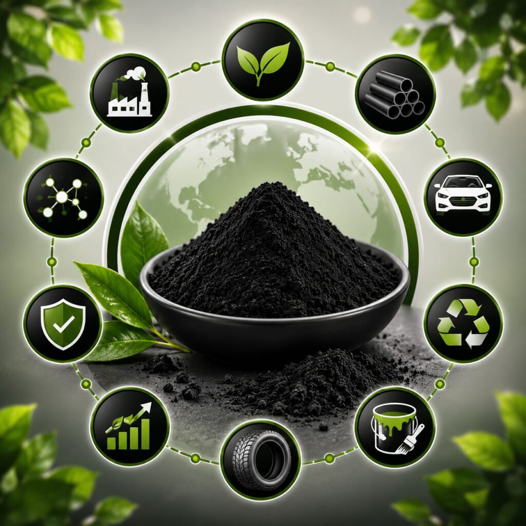 High-grade recovered carbon black produced by Dynamic Pyrolysis Ind. (Pvt.) Ltd. for industrial rubber reinforcement